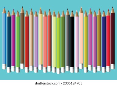 Farbige Stifte Symbole. Vektorgrafik. Set mit farbigen Bleistiften.