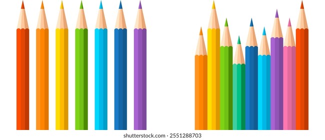 Colored Pencils. Illustration of Colored Pencils. Color Pencil in a row. Background with Pencils. Pencil flat