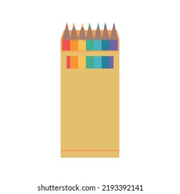 Colored pencils illustration. School supply flat design. Office element - stationery and art school supply. Back to school. Pencil set in a box icon. Tool for painting and drawing.