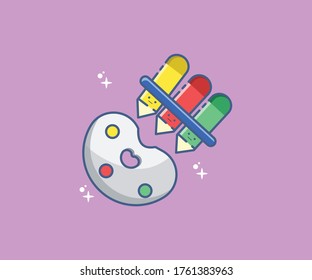 lápices de colores y recipientes ilustrados de pintura vectorial, utilizados para la educación, plantillas, pegatinas, productos, medios sociales, etc.