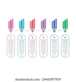 colored pencils infographic template. six options briefing template. Infographic template for education, healthcare, business, technology, science world