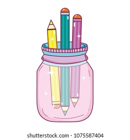colored pencils inside crystal bottle object