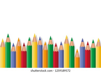 Colored pencils, isolated, copy space. Vector illustration.