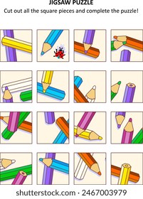 Rompecabezas de lápices de colores. Imprimir y cortar todas las piezas para completar el rompecabezas.
