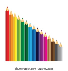 Colored Pencils Laying in Row on White Background, Crayons colorful , vector illustration.