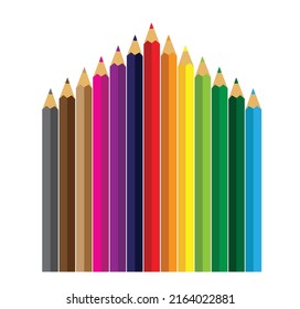 Colored Pencils Laying in Row on White Background, Crayons colorful , vector illustration.