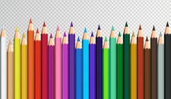Colored Pencils Laying In Row. Wave Line Made By Pencil Tips. Set Of Crayons For Illustrations, Art, Studying. Ready For School Stuff.