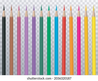 Colored pencils laying in row. Wave line made by pencil tips. Art, studying. Ready for school stuff. Vector illustration
