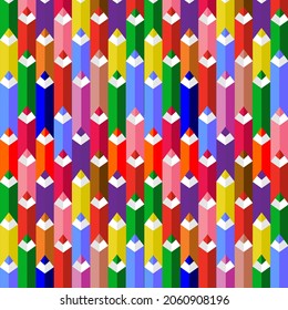 Colored pencils laying in row. Wave line made by pencil tips. Set of crayons for illustrations, art, studying. Ready for school stuff.