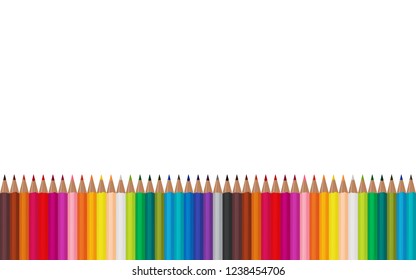 Colored pencils lying in a row on a white background. Vector illustration