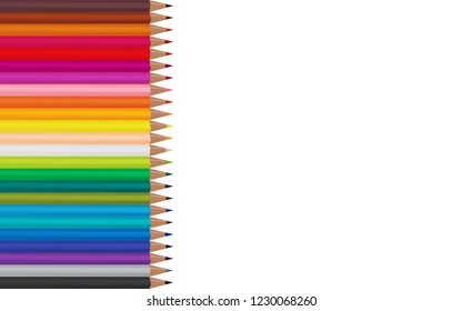 Colored pencils lying in a vertical row on a white background. Vector illustration
