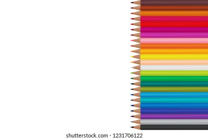 Colored pencils lying in a vertical row on a white background. Vector illustration