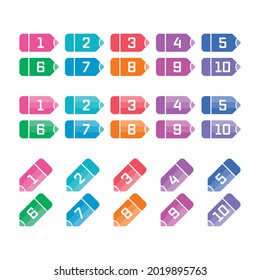 colored pencils and numbers 1-10 on a white background. cute pens and numbers 1-10. 10 colored pencils and numbers