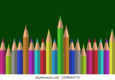 Colored pencils on a dark background. Back to school. Layout - logo. EPS 10.