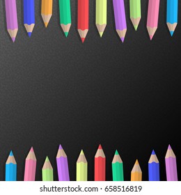 Colored pencils on dark board - concept. Vector illustration.