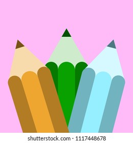 Colored pencils on a pink background, for designer, vector
