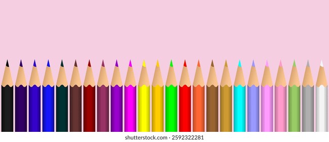 Colored pencils on pink background. School, office tools flat vector illustration of pencils. suitable for back to school design or other related to educations.