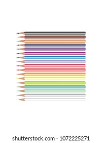 Colored pencils on white background