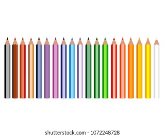 Colored pencils on white background