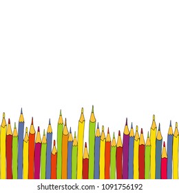 Colored pencils on white background. Text template, vector illustration hand drawn sketch style. 