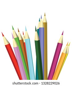 Colored pencils on white background.