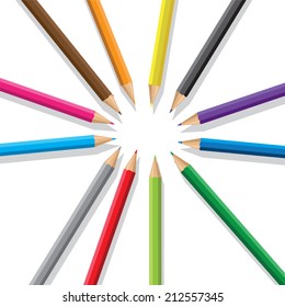 Colored pencils on white background. Vector illustration