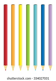 Colored pencils on the white background