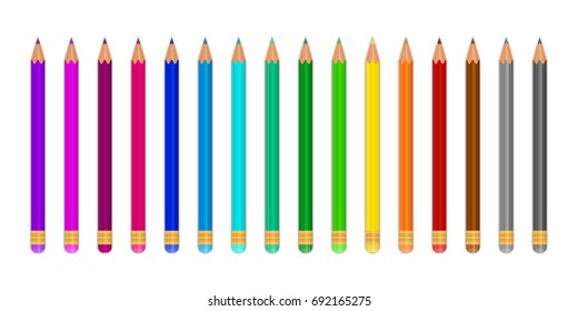 Colored pencils on white background. Vector illustration.