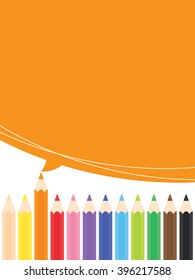 Colored pencils with orange speech bubble for your text