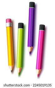 colored pencils and a pencil with an eraser