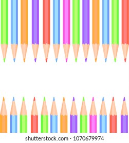 A lot of colored pencils. Place for text.