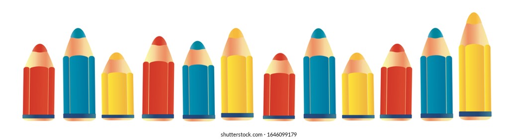 lápices de colores apuntan hacia el amarillo azul vectorial para los niños con fondo blanco