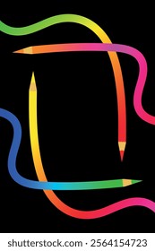 Colored pencils with rainbow gradient. Abstract modern liquid waves, colorful lines in the form of pencils. Vector background with colored pencils with copy space. Vector illustration.