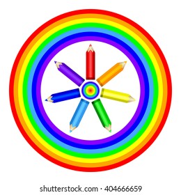 Colored pencils and rainbow. Vector EPS10