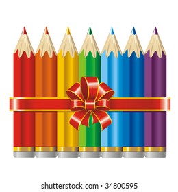colored pencils with a ribbon and bow (vector)