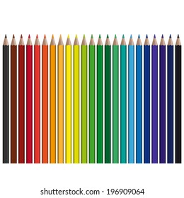 Colored pencils in a row