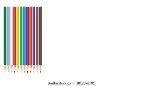 Colored pencils row and blank space, vector illustration