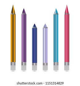 Colored pencils, school accessory, on white background, vector
