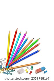 Colored pencils for school. Vector illustration of a set of stationery for school activities. Template for creativity.