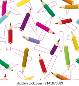 Colored pencils. Seamless pattern. Colorful vector illustration. 