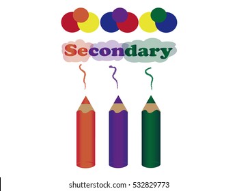 Colored pencils. Secondary colors. Vector.