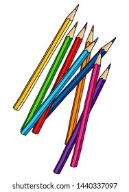 Colored pencils set hand drawn vector doodle illustration. Crayons collection isolated over white background.