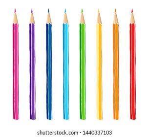 Colored pencils set hand drawn vector doodle illustration. Crayons collection isolated over white background.