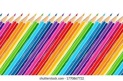 Colored pencils set hand drawn vector doodle illustration. Raibow multicolor crayons over white background.