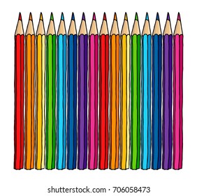 Colored pencils set hand drawn vector doodle illustration. Crayons collection isolated over white background.