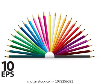 Colored pencils set isolated on a white. Vector 3d illustration
