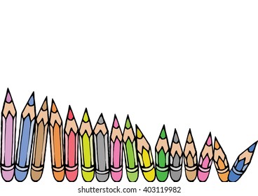 Colored pencils set on white background. Collection of school. Drawing pencils cartoon vector for education in doodle style.