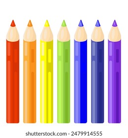 Colored pencils set in rainbow colors.Colorful bright pencils for drawing .Ready for school stuff. Vector illustration