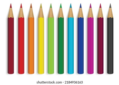 Colored pencils set with soft shadow. Mock up pencil.