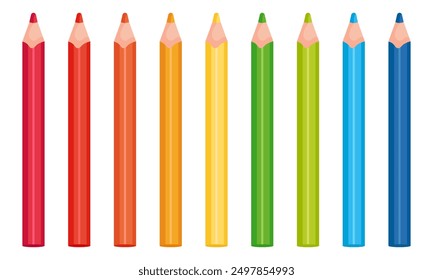 Lápices de colores en varios colores. Aislado sobre fondo blanco. Ilustración vectorial